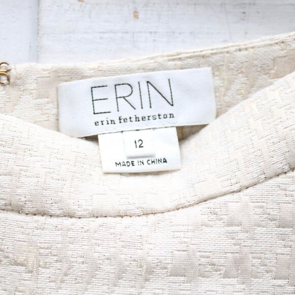 Erin Fetherston Nellie Houndstooth A-Line Cream Metallic Midi Skirt​​​ Size 12 - Picture 3 of 7